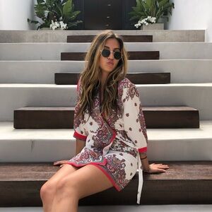 Zara White and Red Paisley wrap dress